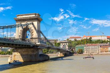 Szechenyi Chain bridge in Budapest in Hungary in a beautiful summer day