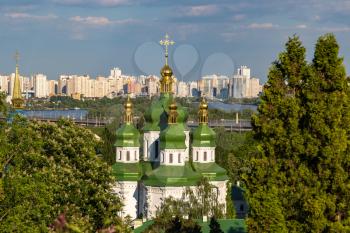 Panoramic view of Kiev and Vydubychi Monastery in Ukraine in a beautiful summer day