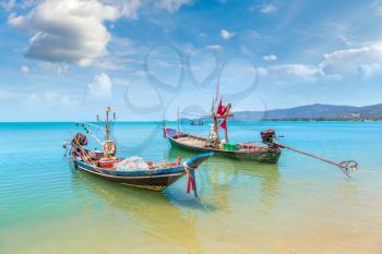 Fishing Boats on Koh Samui island, Thailand in a summer day