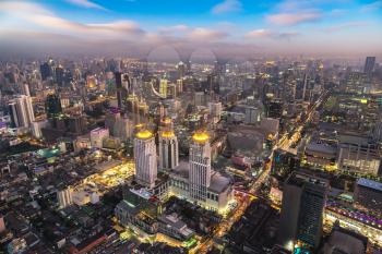 Aerial view of Bangkok in a summer evening