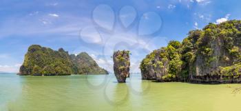 Panorama of James Bond Island in Phang Nga bay, Thailand in a summer day