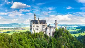 Neuschwanstein Castle in Fussen, Bavaria, Germany in a beautiful summer day