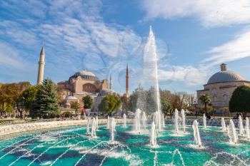 Hagia Sophia and fountain in Istanbul, Turkey in a beautiful summer day