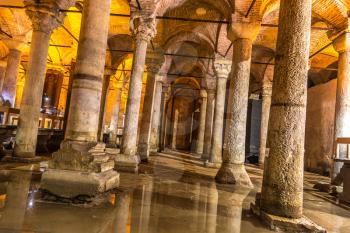The Basilica Cistern in Istanbul, Turkey in a beautiful summer day