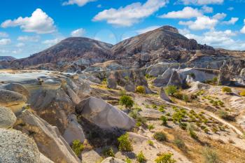 Volcanic rock formations landscape in Cappadocia, Turkey in a beautiful summer day