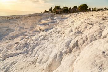 Travertine pools and terraces in Pamukkale, Turkey in a beautiful summer day