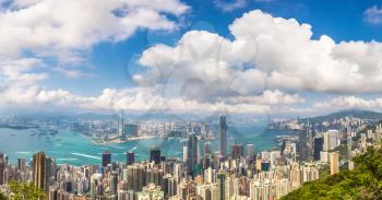 Panorama of Hong Kong business district in a summer day