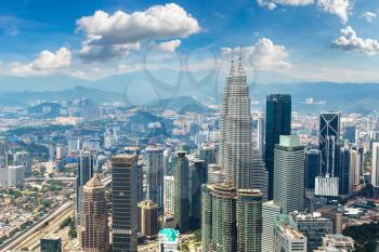 Panoramic aerial view of Kuala Lumpur, Malaysia at summer day