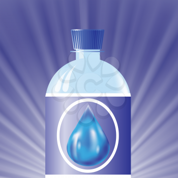 colorful illustration with  plastic bottle with water on a blue wave background for your design