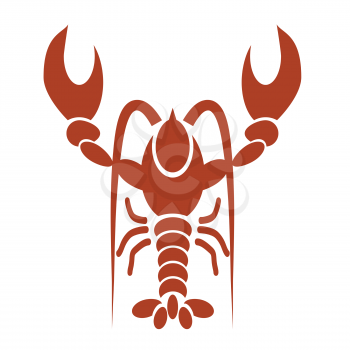  illustration with silhouette of red lobster on a white  background