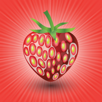 colorful illustration with strawberry on a red wave  background  for your design