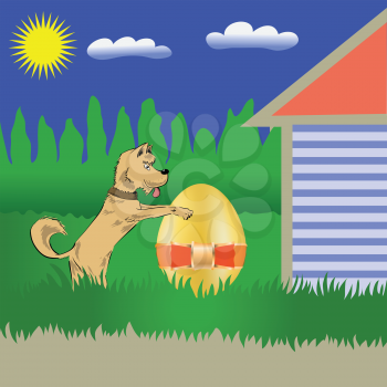 colorful illustration with dog and easter egg  for your design