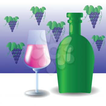 colorful illustration with green bottle and wineglass  for your design