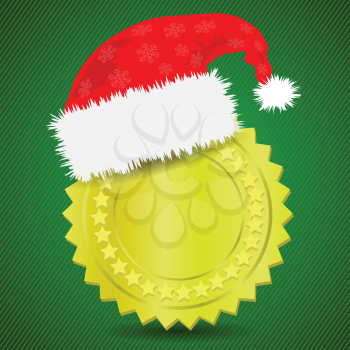 colorful illustration with  gold medal and Santa hat for your design