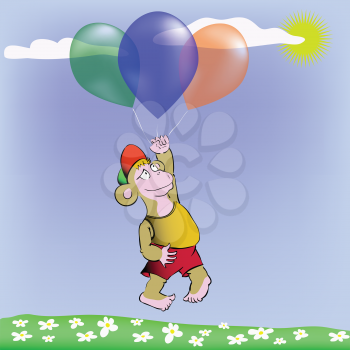 colorful illustration with  monkey and baloons for your design