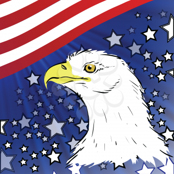 colorful illustration with american eagle on a star background