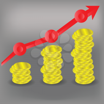 colorful illustration with financial bar chart diagram on a gray background