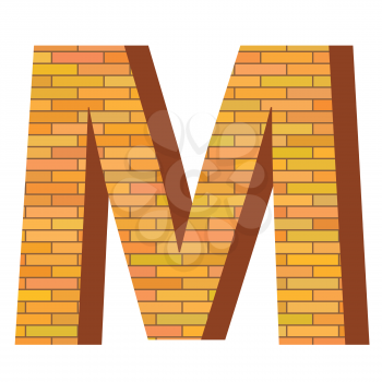 colorful illustration with brick letter M  on a white background