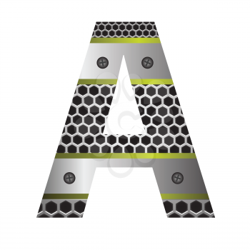 colorful illustration with perforated metal letter A  on a white background