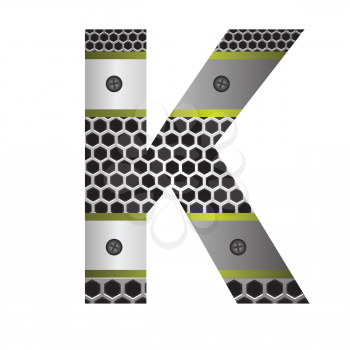 colorful illustration with perforated metal letter K  on a white background