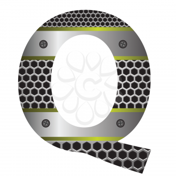 colorful illustration with perforated metal letter Q  on a white background
