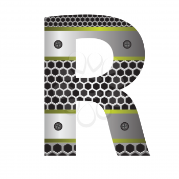 colorful illustration with perforated metal letter R  on a white background