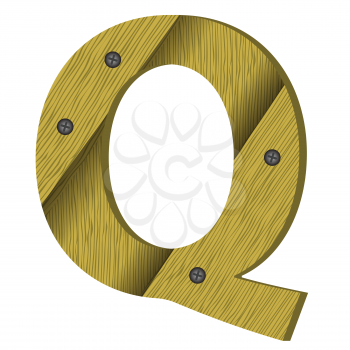 colorful illustration with wood letter Q on  a white background