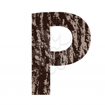 colorful illustration with letter P made from oak bark on  a white background