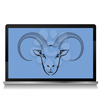 colorful illustration with ram on the laptop screen on a white background