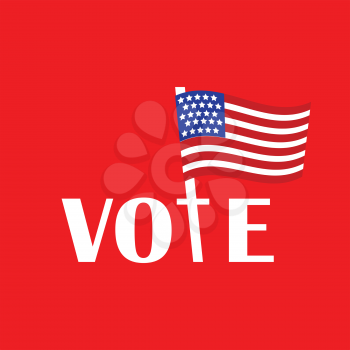 colorful illustration with vote text and american flag on a red  background
