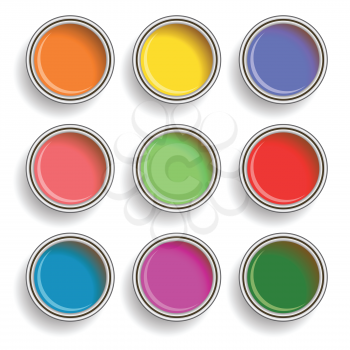colorful illustration with paint can color palette on white background