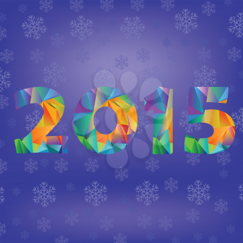 colorful illustration with polygonal new year numbers on blue snow flake background