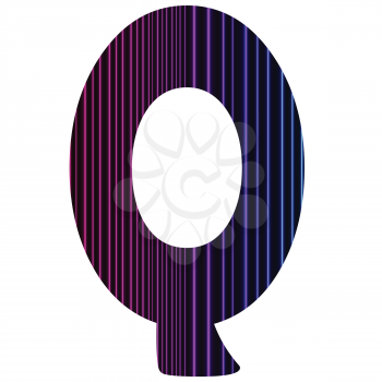 colorful illustration  with  neon letter Q  on white background