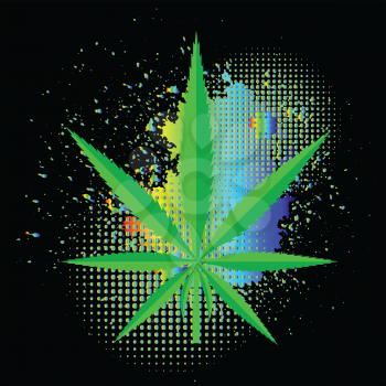 colorful illustration  with  cannabis  on black background