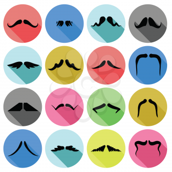 colorful illustration  with  mustaches icons set  on white background