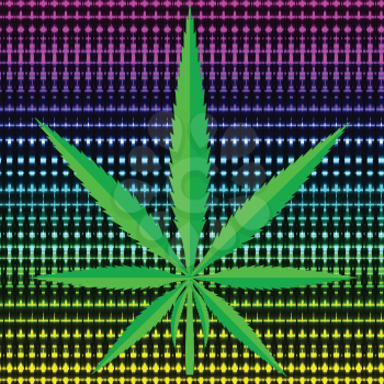 illustration  with  green cannabis leaf icon on colorful background