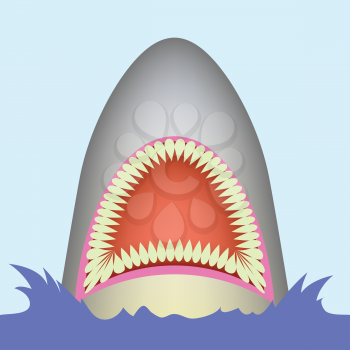 colorful illustration  with shark oren mouth  on water background