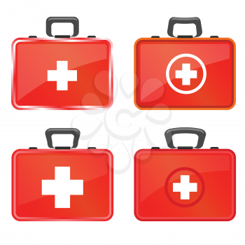 colorful illustration  with first aid kit icons on white  background
