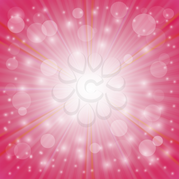 Pink Background. Sun Burst on Pink Background. Ray Background with Stars.