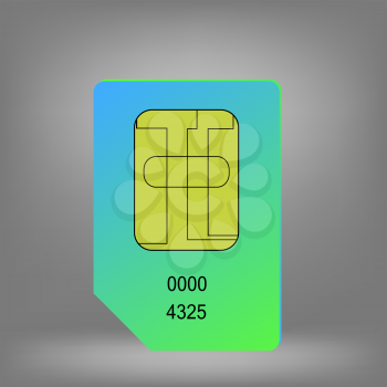 Green Blue Sim Card Isolated on Grey Background.