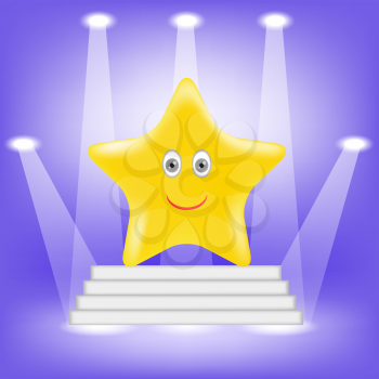 Gold Star Isolated on Blue Light Background. 