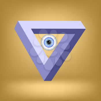  Blue Triangle With Eye Isolated on Brown Background.
