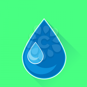 Water Drop Icon Isolated on Green Background. Long Shadow.