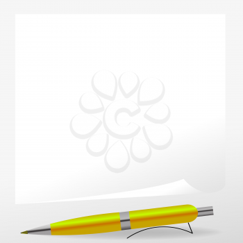 Yellow Pen and Paper Isolated on Grey Background