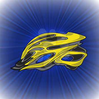 Yellow Bike Helmet on Blue Wave Background for Your Design