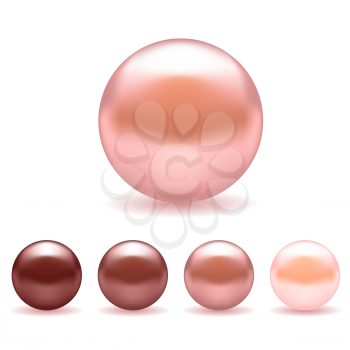 Set of Pink Pearls Isolated on White Background