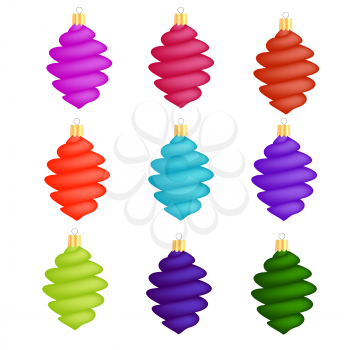 Colorful Glass Christmas Icicles Decorations Collection Isolated on White Background