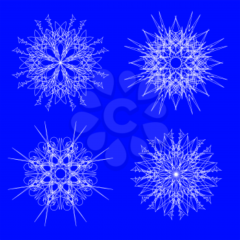 Snow Flakes Collection  Isolated on Blue Background