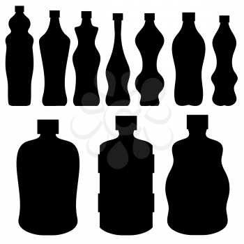 Water Bottles Silhouettes Isolated on White Background.