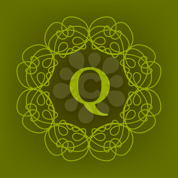 Simple  Monogram Q Design Template on Green  Background